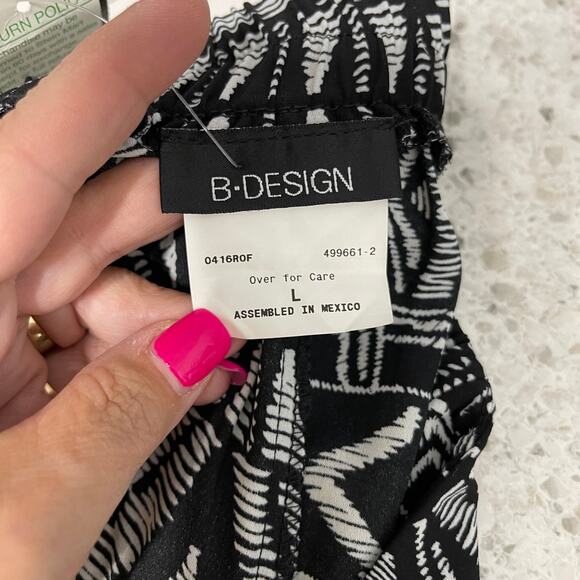 B Design pants women's large slacks soft wide legged pull on black graphic print - Picture 8 of 13